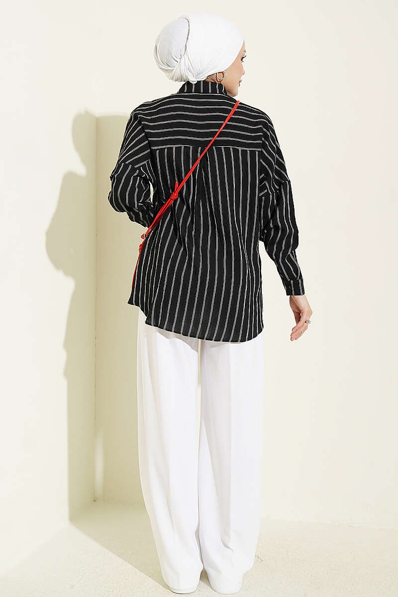 Vertical Stripe Basic Shirt Black - Imagen 3