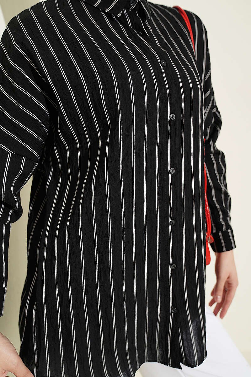 Vertical Stripe Basic Shirt Black - Imagen 4