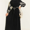 Ankle-Gathered Embroidered Dress Beige