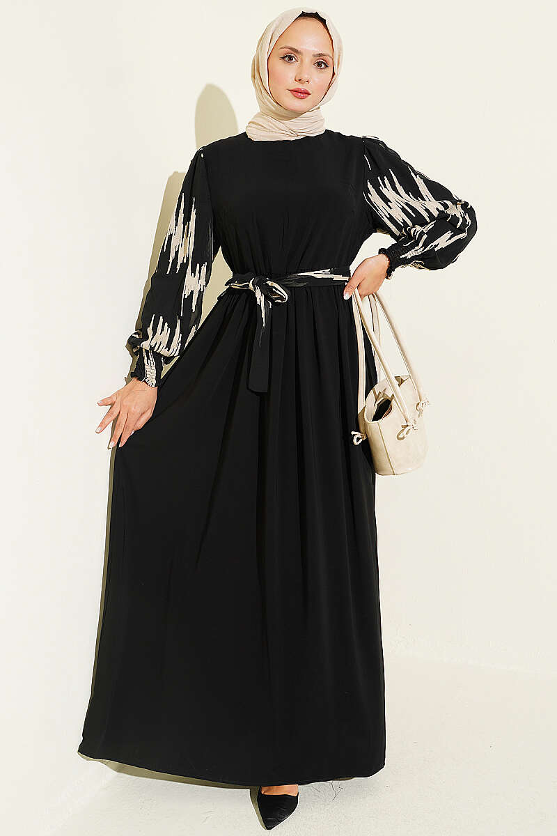 Ankle-Gathered Embroidered Dress Beige