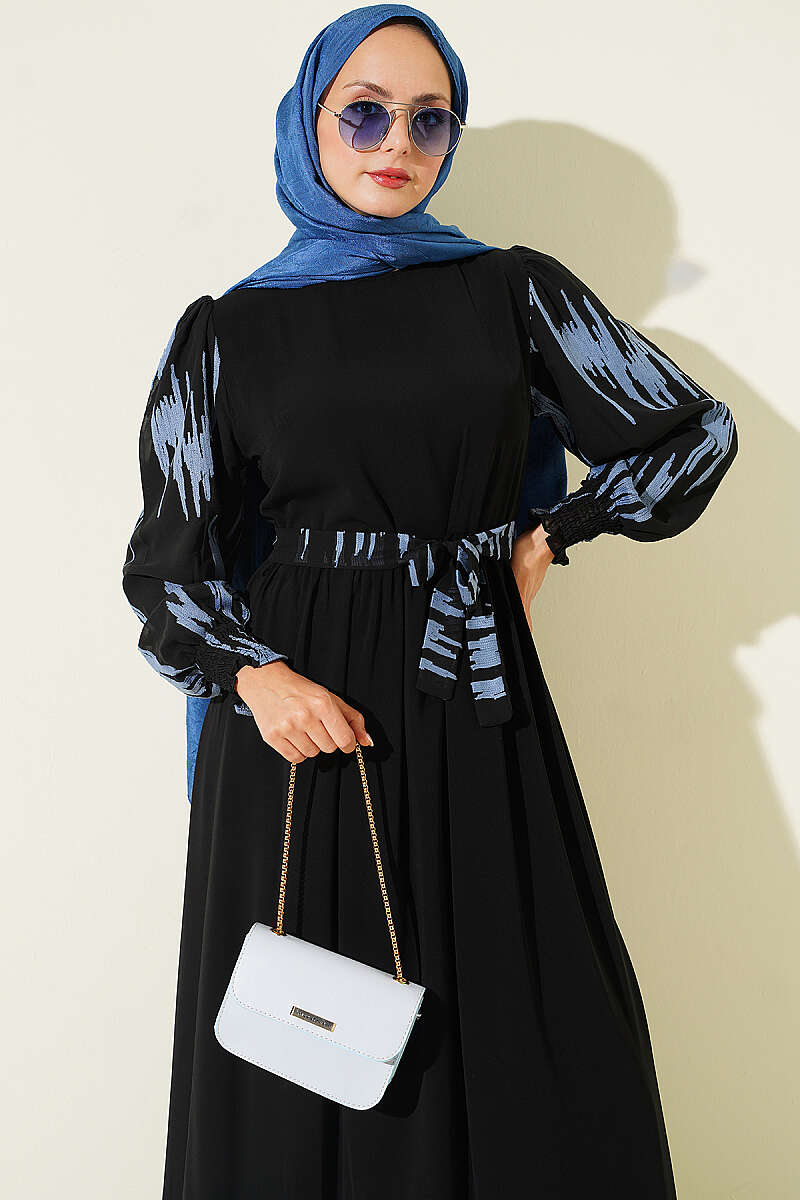Ankle-Gathered Embroidered Dress Indigo - immagine 2