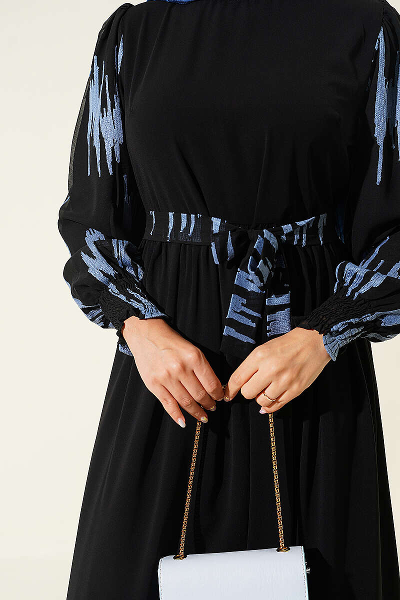 Ankle-Gathered Embroidered Dress Indigo - immagine 4