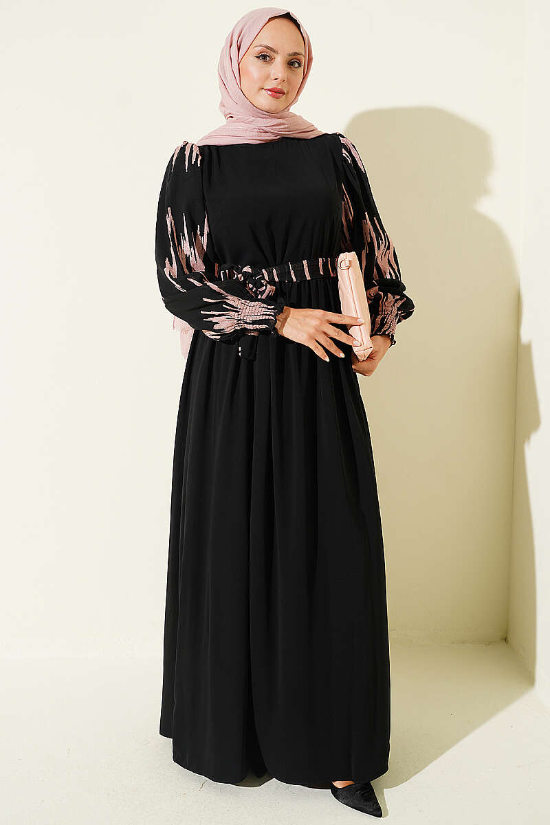 Ankle-Gathered Embroidered Dress Powder Pink - immagine 2