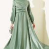 Draped Beaded Satin Evening Dress Hazel