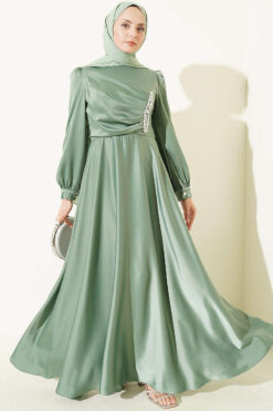Draped Beaded Satin Evening Dress Hazel