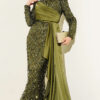 Draped Sequin Embellished Evening Dress Khaki