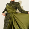 Draped Sequin Embellished Evening Dress Khaki - Imagen 2