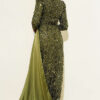 Draped Sequin Embellished Evening Dress Khaki - Imagen 3