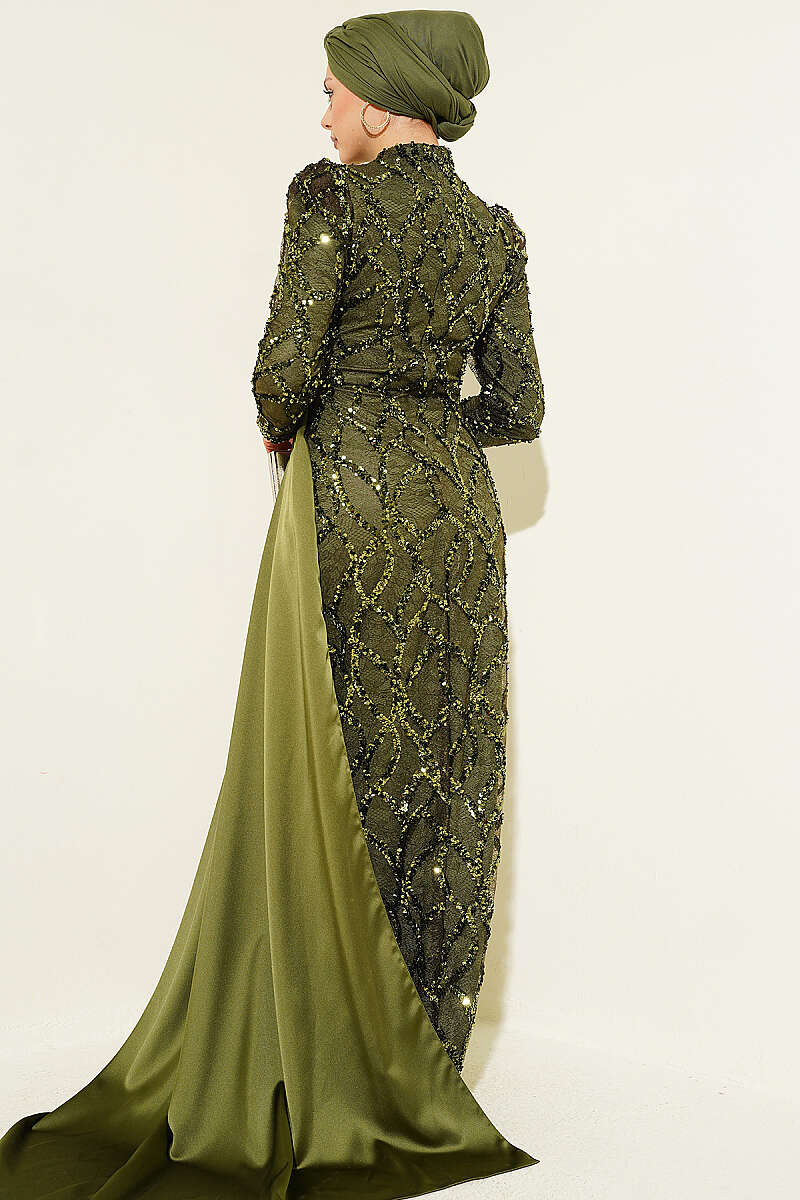 Draped Sequin Embellished Evening Dress Khaki - Imagen 3
