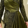 Draped Sequin Embellished Evening Dress Khaki - Imagen 4
