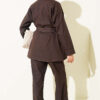 Double Sleeve Waist Belted Denim Two-Piece Set Dark Brown - Afbeelding 3