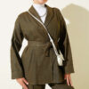 Double Sleeve Waist Belted Denim Two-Piece Set Khaki - Imagen 2