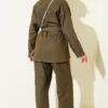 Double Sleeve Waist Belted Denim Two-Piece Set Khaki - Imagen 3