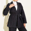Double Sleeve Waist Belted Denim Two-Piece Set Navy Blue - immagine 2