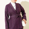 Double Sleeve Waist Belted Denim Two-Piece Set Plum - immagine 2