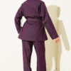 Double Sleeve Waist Belted Denim Two-Piece Set Plum - immagine 3