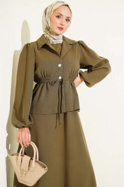 Alternative view of Button-Detail Jacket and Top Set Khaki
