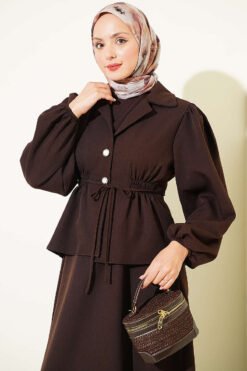 Alternative view of Button-Detail Jacket and Top Set Brown