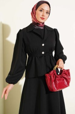 Alternative view of Button-Detail Jacket and Top Set Black