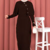 Button Detail Cape-Style Knit Dress Two-Piece Set Brown - Afbeelding 2
