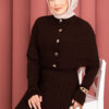Button Detail Cape-Style Knit Dress Two-Piece Set Brown - Afbeelding 4