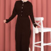 Button Detail Cape-Style Knit Dress Two-Piece Set Brown - Afbeelding 3