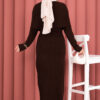 Button Detail Cape-Style Knit Dress Two-Piece Set Brown - Afbeelding 5