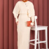 Button Detail Cape-Style Knit Dress Two-Piece Set Cream - immagine 2