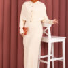 Button Detail Cape-Style Knit Dress Two-Piece Set Cream - immagine 3