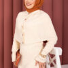 Button Detail Cape-Style Knit Dress Two-Piece Set Cream - immagine 4