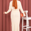 Button Detail Cape-Style Knit Dress Two-Piece Set Cream - immagine 5
