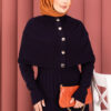 Button Detail Cape-Style Knit Dress Two-Piece Set Navy Blue - Imagen 3