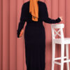 Button Detail Cape-Style Knit Dress Two-Piece Set Navy Blue - Imagen 4