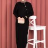 Button Detail Cape-Style Knit Dress Two-Piece Set Black