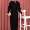 Button Detail Cape-Style Knit Dress Two-Piece Set Black - Imagen 2