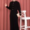Button Detail Cape-Style Knit Dress Two-Piece Set Black - Imagen 3
