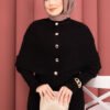 Button Detail Cape-Style Knit Dress Two-Piece Set Black - Imagen 4