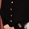 Button Detail Cape-Style Knit Dress Two-Piece Set Black - Imagen 5