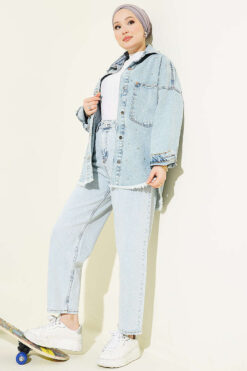 Alternative view of Buttoned Baggy Pants Ice Blue