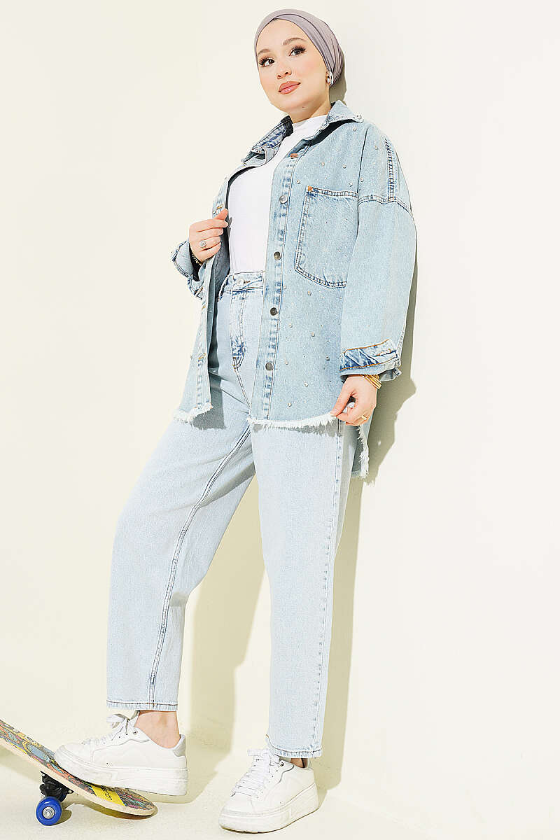 Buttoned Baggy Pants Ice Blue - immagine 2