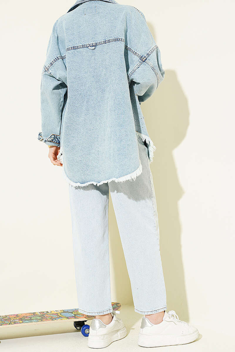 Buttoned Baggy Pants Ice Blue - immagine 3
