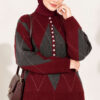 Buttoned Honeycomb Pattern Knit Sweater Burgundy - Image 2