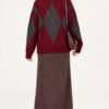 Buttoned Honeycomb Pattern Knit Sweater Burgundy - Image 4