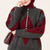 Buttoned Honeycomb Pattern Knit Sweater Smoke