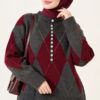Buttoned Honeycomb Pattern Knit Sweater Smoke – Bild 2