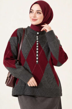 Alternative view of Buttoned Honeycomb Pattern Knit Sweater Smoke