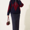 Buttoned Honeycomb Pattern Knit Sweater Navy Blue - Afbeelding 3