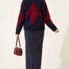Buttoned Honeycomb Pattern Knit Sweater Navy Blue - Afbeelding 4
