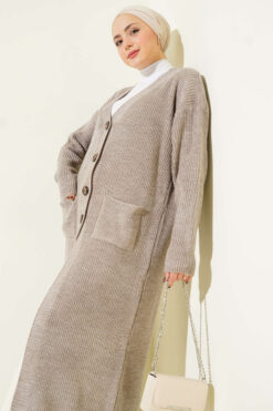 Alternative view of Button-Up Pocket Long Knit Cardigan Bronze