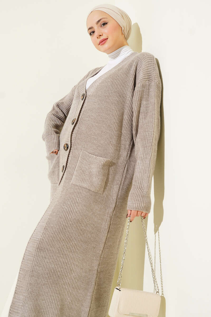 Button-Up Pocket Long Knit Cardigan Bronze - الصورة 2